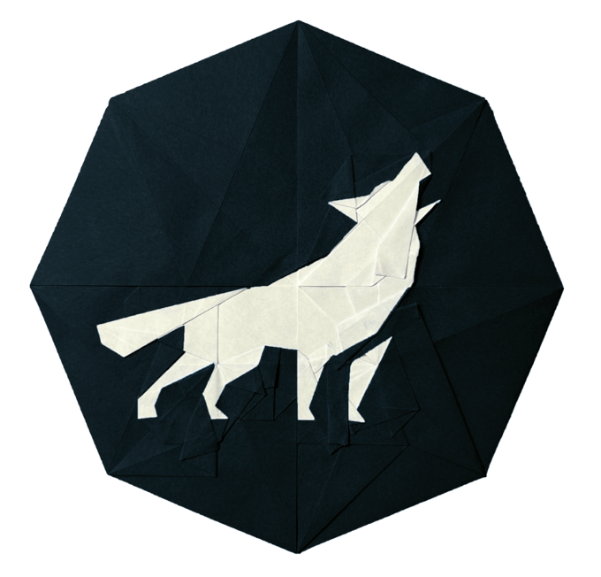 Origami Wolf designed by Wang Shuo, folded by Wang Shuo, using Duo Extra Large paper (Black / White)