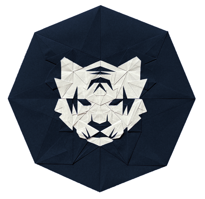 Origami Tiger designed by Wang Shuo, folded by Wang Shuo, using Duo Extra Large paper (Black / White)