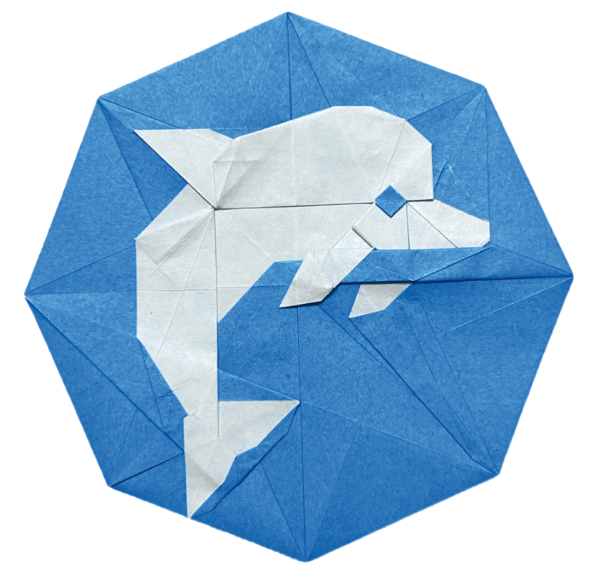 Origami Dolphin designed by Wang Shuo, folded by Wang Shuo, using Duo Extra Large paper (bleu)