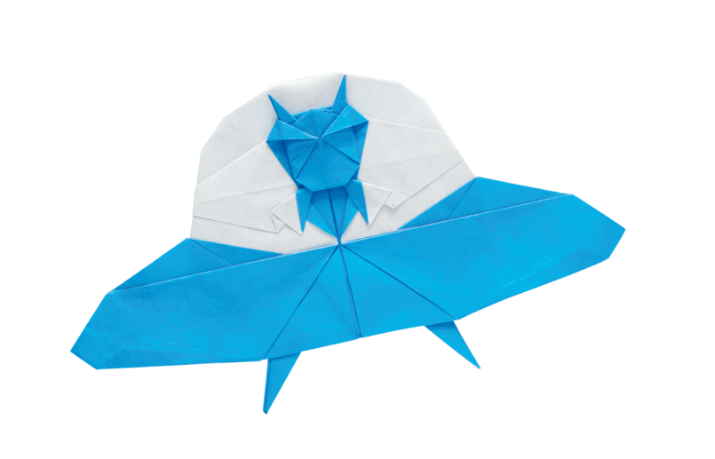 Origami UFO designed by Syn / Jiahui Li, folded by Syn / Jiahui Li, using Duo Extra Large paper (#19 Blue)