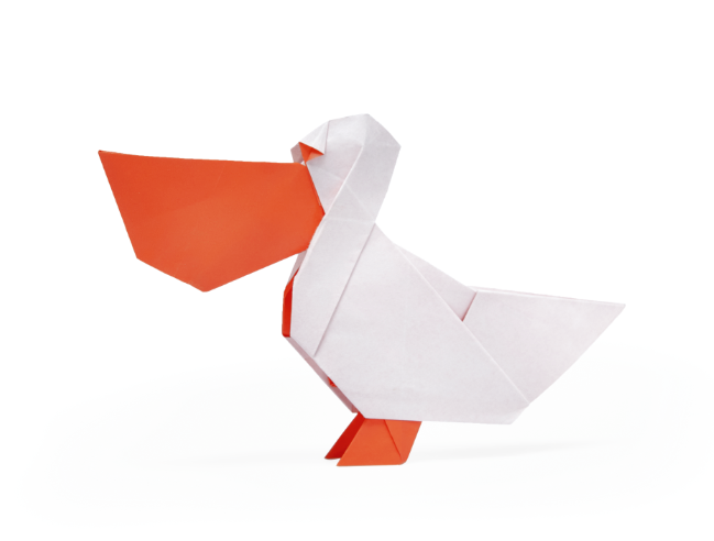 Origami Pelican - Rice Bucket designed by Syn / Jiahui Li, folded by Syn / Jiahui Li, using Duo Extra Large paper (#09 Orange)