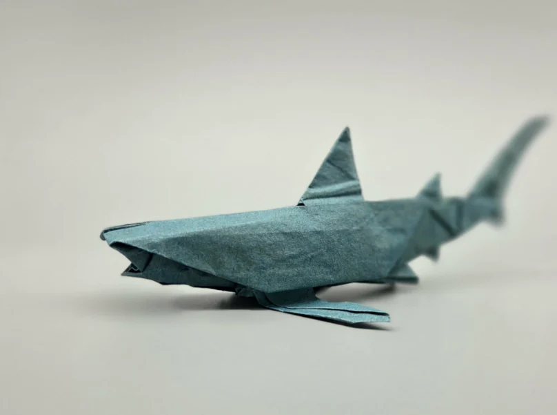 Origami Shark designed by Red Paper - Wonseon Seo, folded by Red Paper - Wonseon Seo, using Youjeji paper (Green)