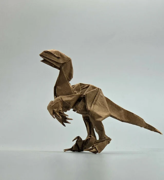 Origami Velociraptor designed by Red Paper - Wonseon Seo, folded by Red Paper - Wonseon Seo, using Youjeji paper (Brown)