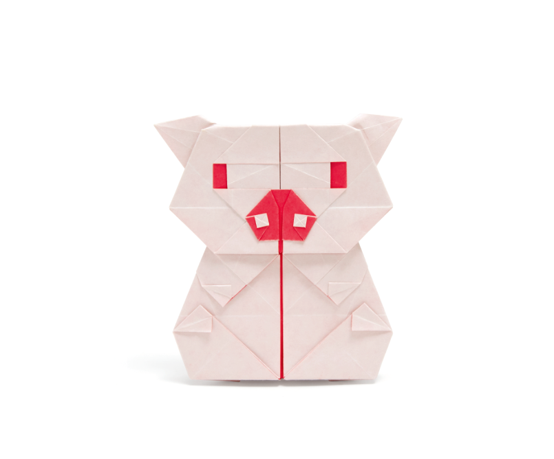 Origami Pig designed by Syn / Jiahui Li, folded by Syn / Jiahui Li, using Duo Extra Large paper (#13 Light Pink)