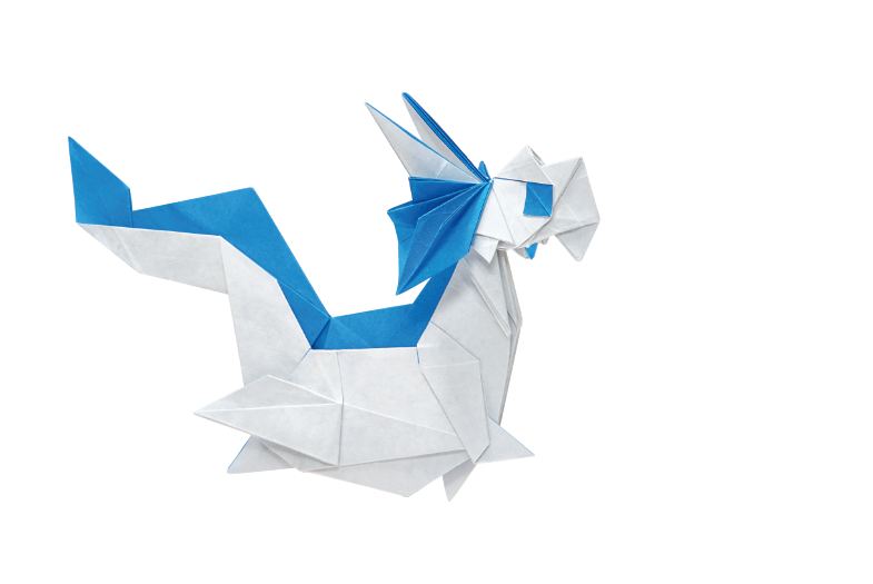 Origami Loong designed by Syn / Jiahui Li, folded by Syn / Jiahui Li, using Duo Extra Large paper (#19 Blue)