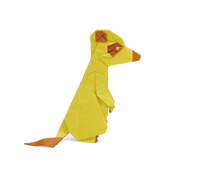 Origami Meerkat designed by Syn / Jiahui Li, folded by Syn / Jiahui Li, using DUO-COLOR Extra Large paper (#06 DUO Yellow / Brown)