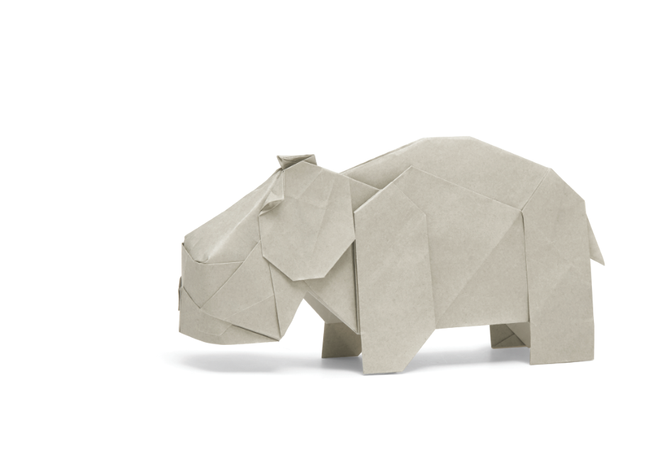 Origami Hippopotamus designed by Syn / Jiahui Li, folded by Syn / Jiahui Li, using Duo Extra Large paper (#02 Grey)
