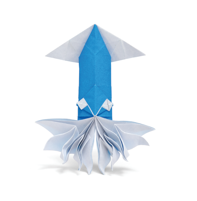 Origami Flying Squid designed by Syn / Jiahui Li, folded by Syn / Jiahui Li, using Duo Extra Large paper (Blue / White)