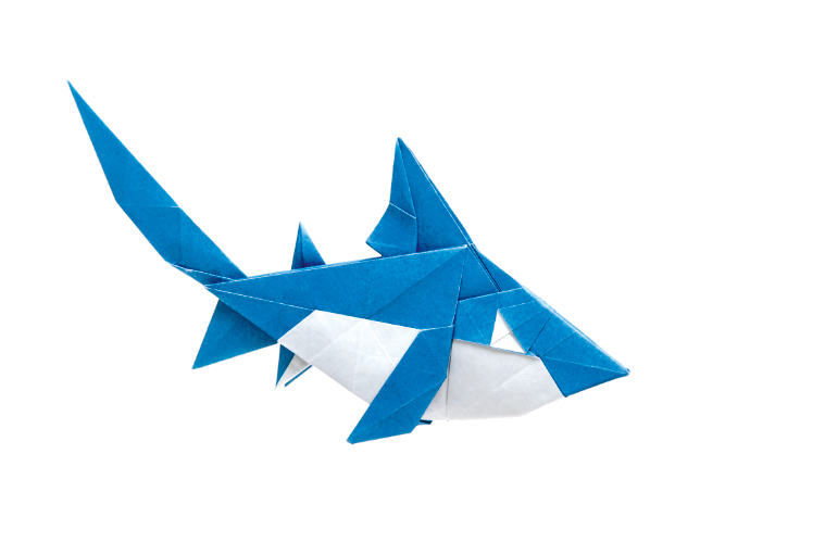 Origami Thresher Shark designed by Syn / Jiahui Li, folded by Syn / Jiahui Li, using Duo Extra Large paper (#19 Blue)