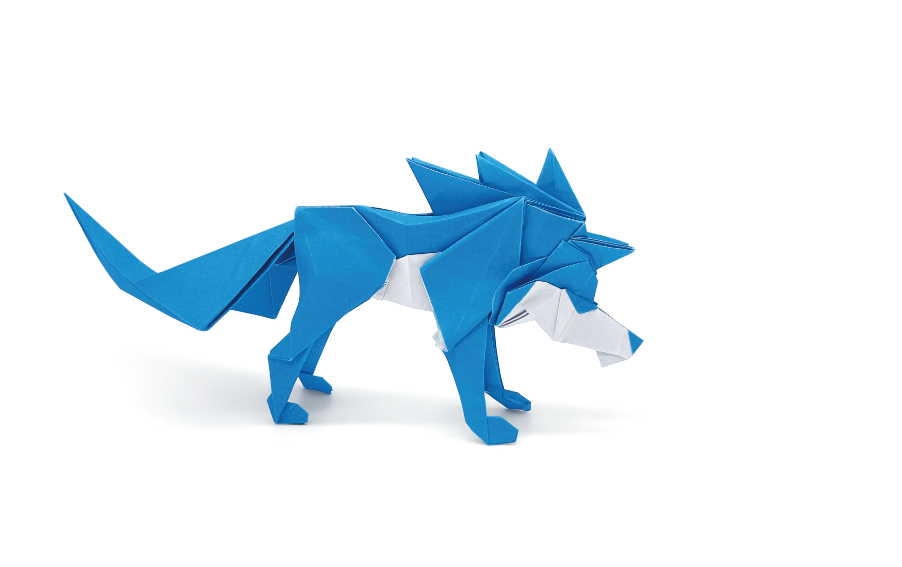 Origami Wolf designed by Syn / Jiahui Li, folded by Syn / Jiahui Li, using Duo Extra Large paper (#19 Blue)