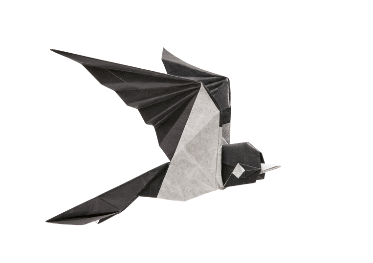 Origami swallow designed by Syn / Jiahui Li, folded by Syn / Jiahui Li, using Duo Extra Large paper (#01 Black)