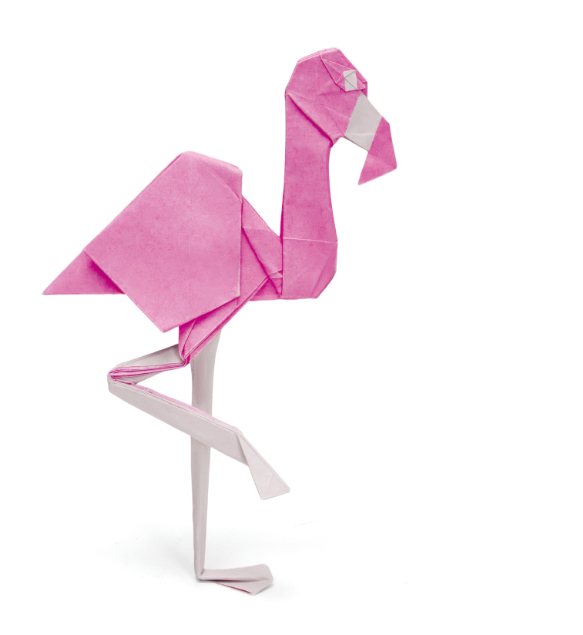 Origami Flamingo designed by Syn / Jiahui Li, folded by Syn / Jiahui Li, using Duo Extra Large paper (#14 Pink)
