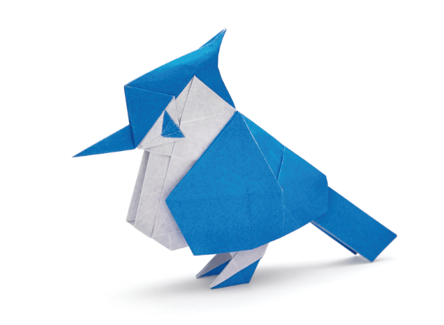 Origami Blue Jay designed by Syn / Jiahui Li, folded by Syn / Jiahui Li, using Duo Extra Large paper (#19 Blue)