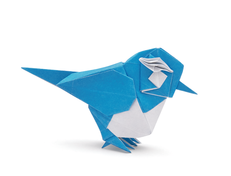 Origami Ultramarine Flycather designed by Syn / Jiahui Li, folded by Syn / Jiahui Li, using Duo Extra Large paper (#19 Blue)