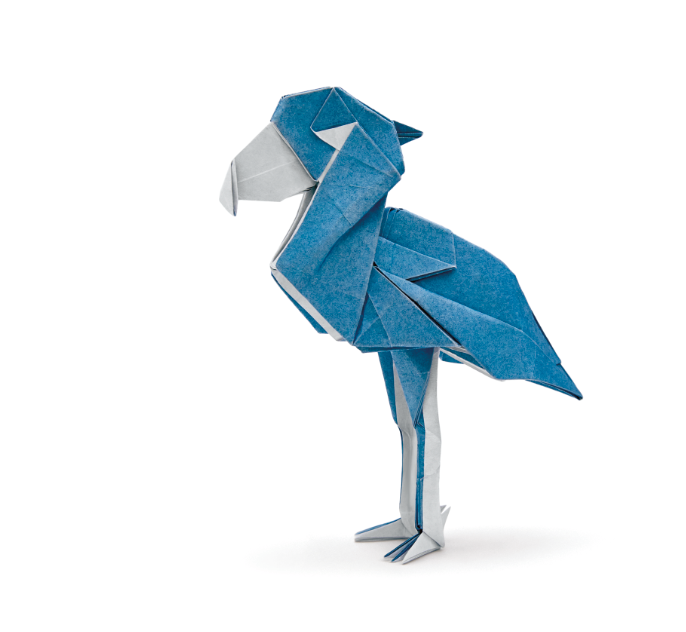 Origami Shoebill designed by Syn / Jiahui Li, folded by Syn / Jiahui Li, using Duo Extra Large paper (#18 Dark Blue)