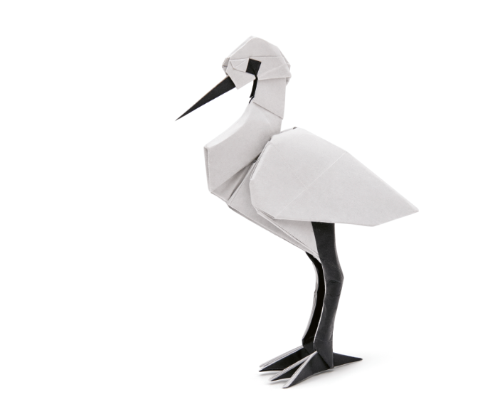 Origami Egret designed by Syn / Jiahui Li, folded by Syn / Jiahui Li, using Duo Extra Large paper (#01 Black)