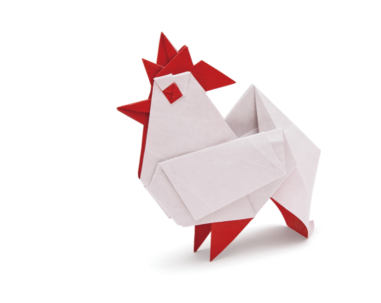 Origami rooster designed by Syn / Jiahui Li, folded by Syn / Jiahui Li, using Duo Extra Large paper (#08 Red)