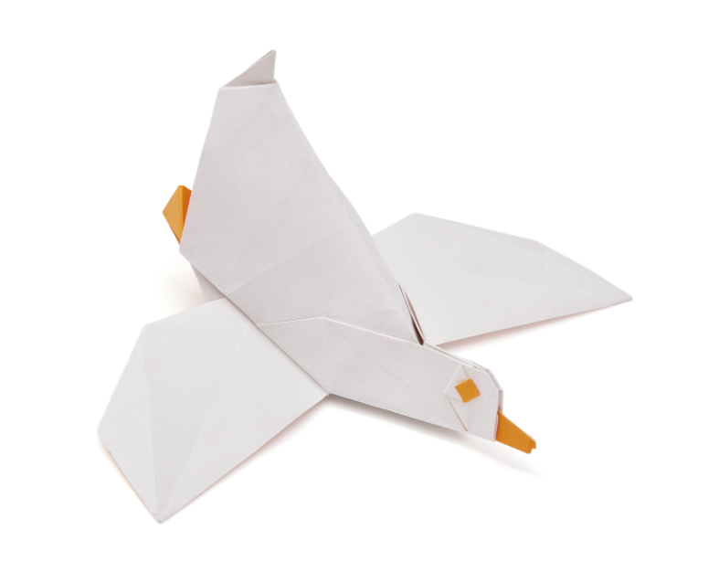 Origami Duck designed by Syn / Jiahui Li, folded by Syn / Jiahui Li, using Duo Extra Large paper (#09 Orange)