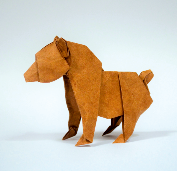 Origami Bear Cub designed by Shuki Kato, folded by Shuki Kato, using YOHISHI paper (Brown)