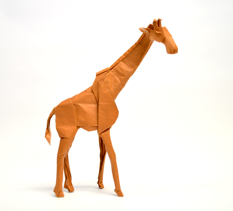 Origami Giraffe designed by Shuki Kato, folded by Shuki Kato, using Nature Fold paper (Korean Hanji)