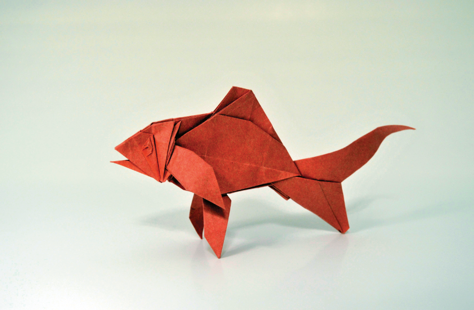 Origami Common Goldfish designed by Shuki Kato, folded by Shuki Kato, using Vintage paper (Rouge)