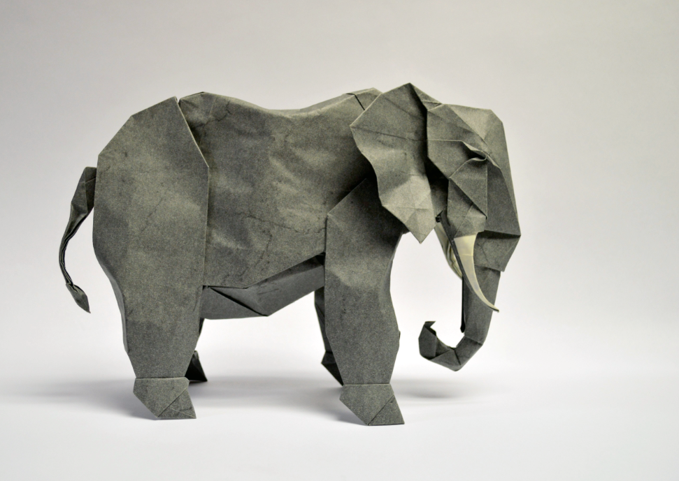 Origami African Elephant designed by Shuki Kato, folded by Shuki Kato, using Elephant Hide paper
