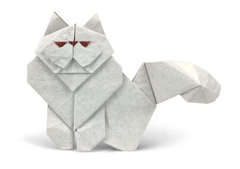 Origami Persian Cat designed by Meng Weining, folded by Meng Weining, using Duo Extra Large paper (#03 Chocolate)