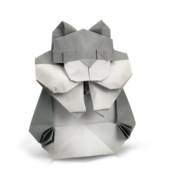 Origami Hamster designed by Meng Weining, folded by Meng Weining, using Duo Extra Large paper (#02 Grey)