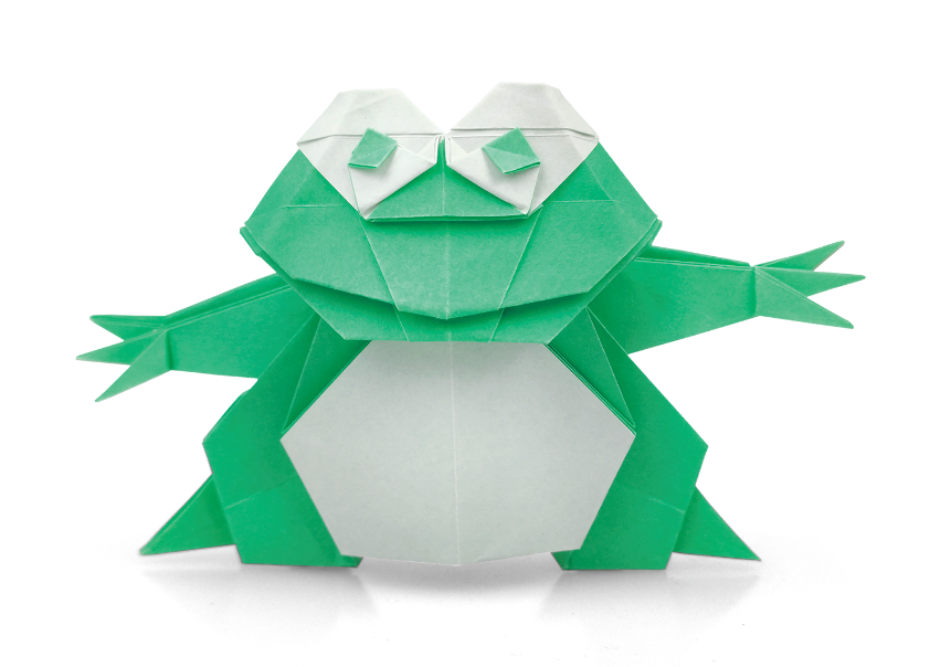 Origami Cartoon Frog designed by Meng Weining, folded by Meng Weining, using Duo Extra Large paper (#23 Green)