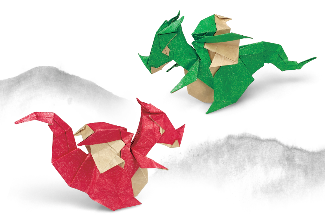 Origami Cute Dragon designed by Meng Weining, folded by Meng Weining, using Sandwich paper
