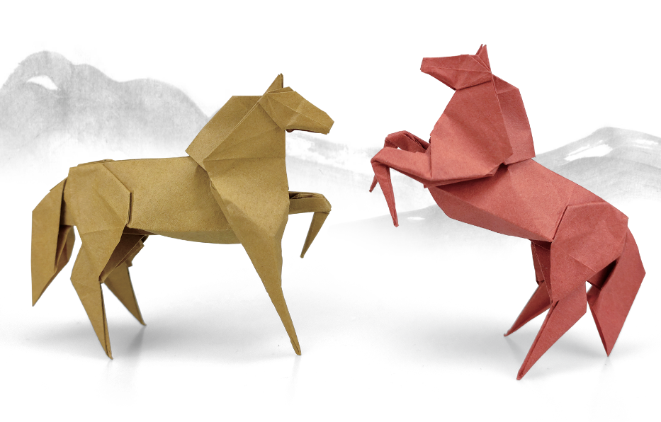 Origami Horse designed by Meng Weining, folded by Meng Weining, using Biotope paper