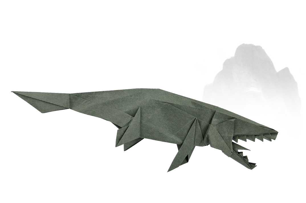Origami Mosasaurus designed by Meng Weining, folded by Meng Weining, using Biotope paper