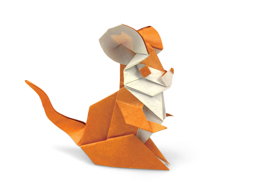 Origami Cartoon Mouse designed by Meng Weining, folded by Meng Weining, using Duo Extra Large paper (#05 Brown Orange)