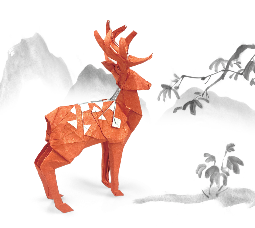 Origami Sika Deer designed by Meng Weining, folded by Meng Weining, using Sandwich paper