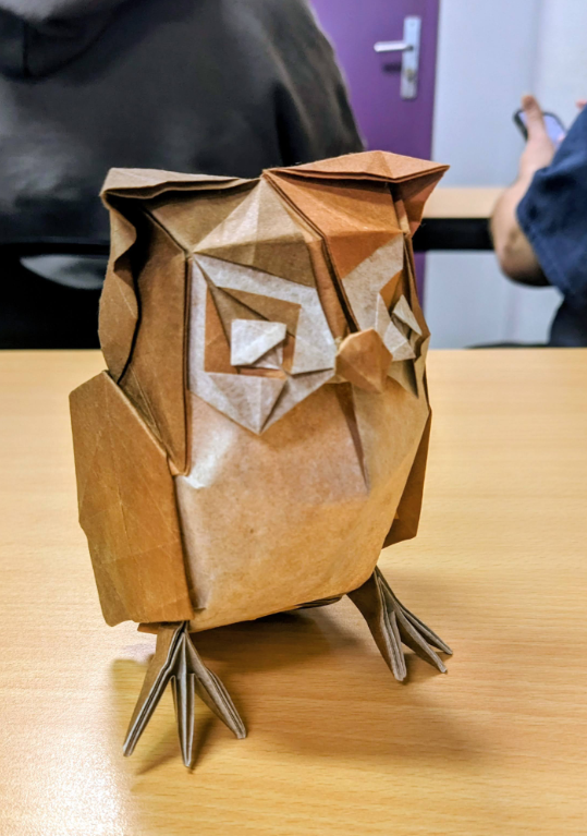 Origami Owl designed by Bodo Haag, folded by TERRY Nicolas, using Luminous Thai paper (#22 WHITE / BROWN)