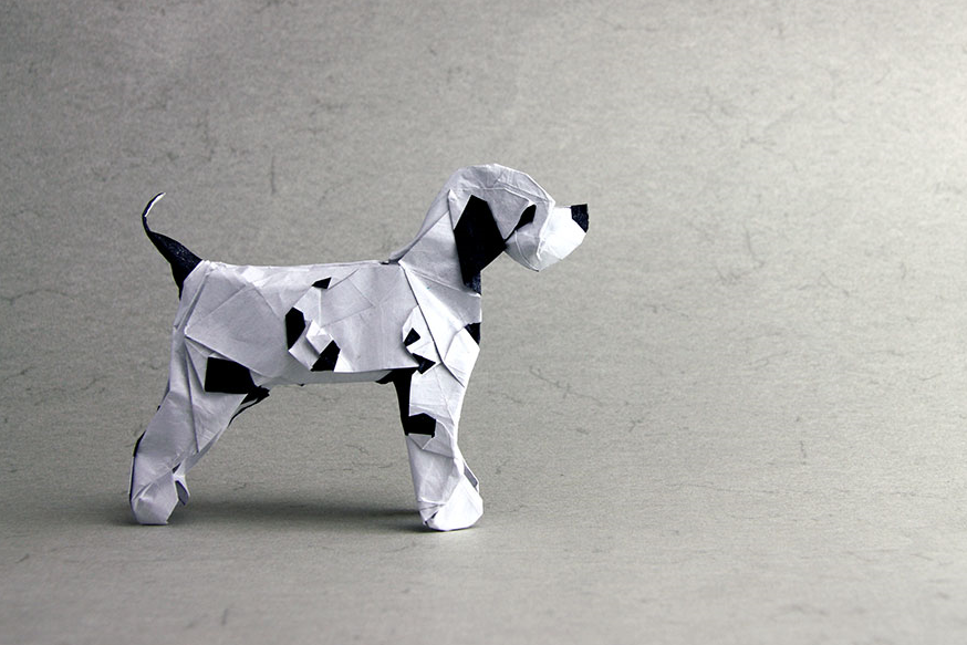 Origami Dalmatian designed by Mi Wu, folded by TERRY Nicolas, using Sandwich paper (White / Black)