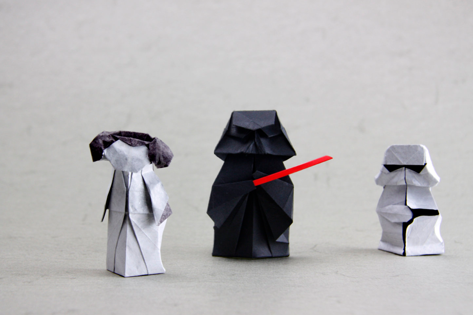 Origami Star Wars - Leia - Darth Vader - Stormtrooper designed by Román Diaz, folded by TERRY Nicolas, using Sandwich paper