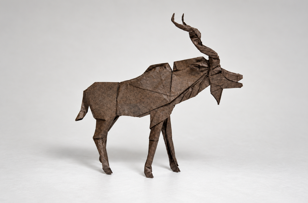 Origami Greater Kudu designed by Shuki Kato, folded by Shuki Kato, using Sandwich paper