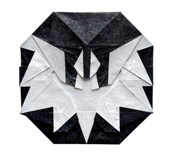 Origami Bat Coin designed by Mi Wu, folded by Origami by Sophie, using Sandwich paper (White / Black)