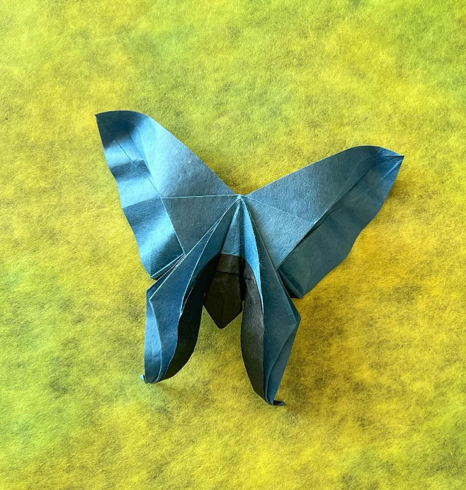 Origami Butterfly by Hoang Tien Quyet designed by Hoang Tien Quyet, folded by Origami by Sophie, using Shadow Thai paper (#04 BLACK / BLUE JEAN)