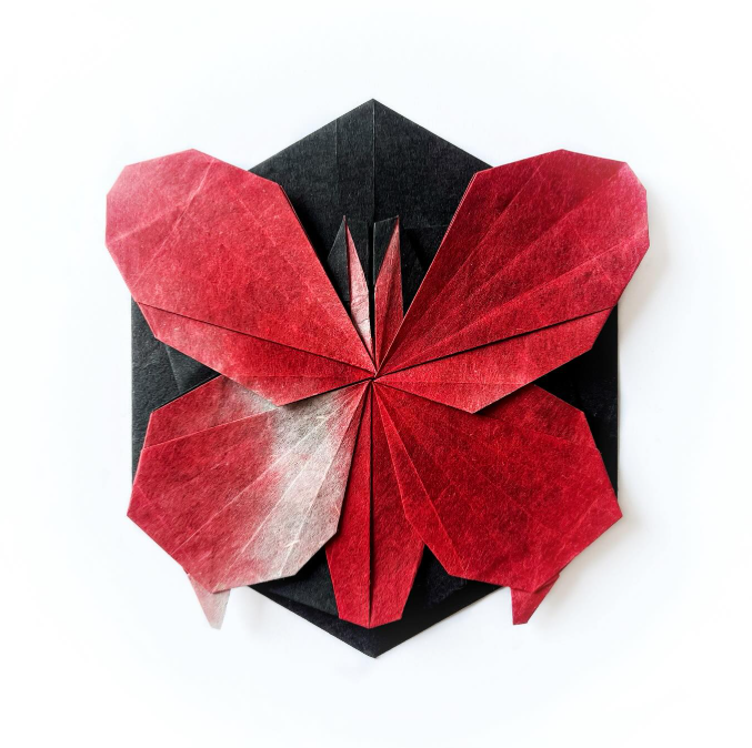 Origami Butterfly designed by Tosummerny Xia, folded by Origami by Sophie, using Shadow Thai paper (#14 BLACK / RED WHITE)