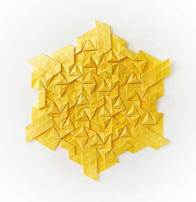 Origami Double Triangle Sawtooth designed by Gjerde Eric, folded by Origami by Sophie, using Satogami paper (Yellow)