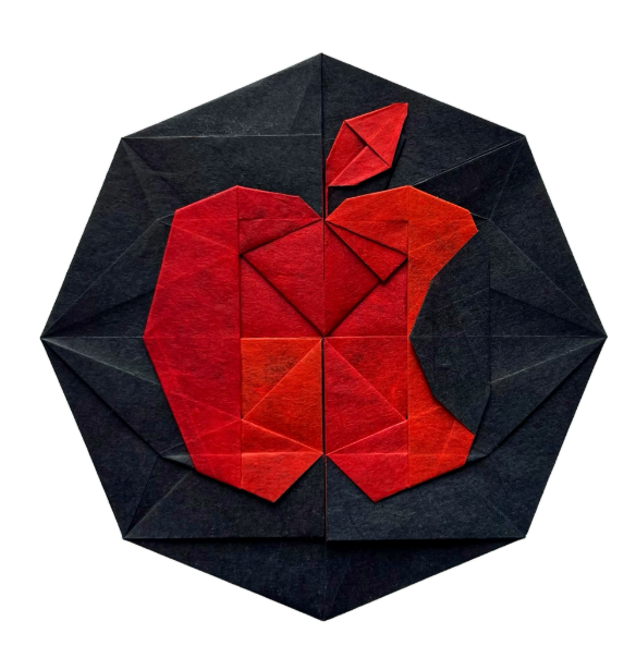 Origami Apple Logo designed by Wang Shuo, folded by Origami by Sophie, using Shadow Thai paper (#13 BLACK / RED CORAL)