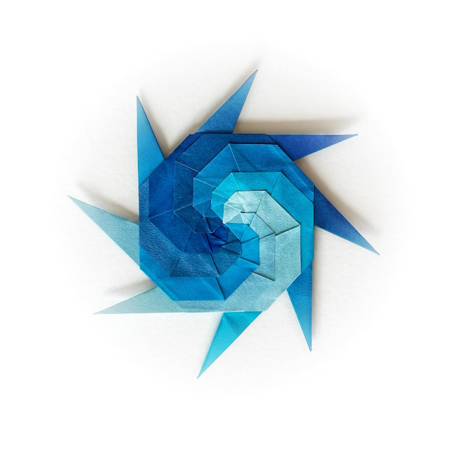 Origami Ninja Star designed by GARIBI Ilan, folded by Origami by Sophie, using TANT paper (BLUE: 12 COORDONATING SHADES)