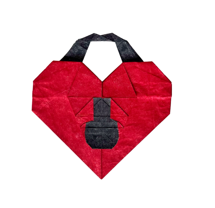 Origami Heart Lock designed by Mi Wu, folded by Origami by Sophie, using Sandwich paper (Red/Black)