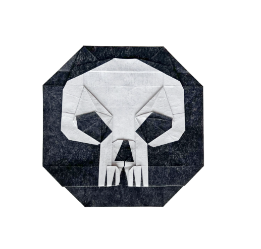 Origami Skull Coin designed by Mi Wu, folded by Origami by Sophie, using Sandwich paper