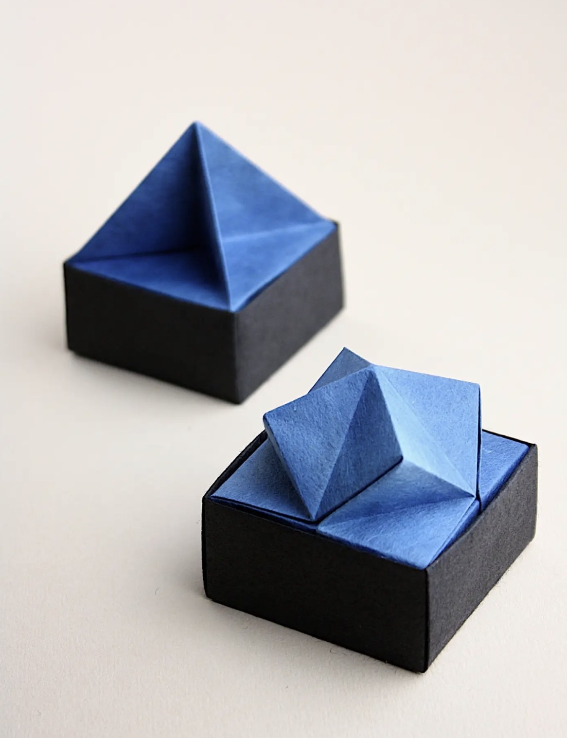 Origami Chocolate Boxes designed by Pierre-Yves Gallard, folded by Pierre-Yves Gallard, using Shadow Thai paper (#04 BLACK / BLUE JEAN)
