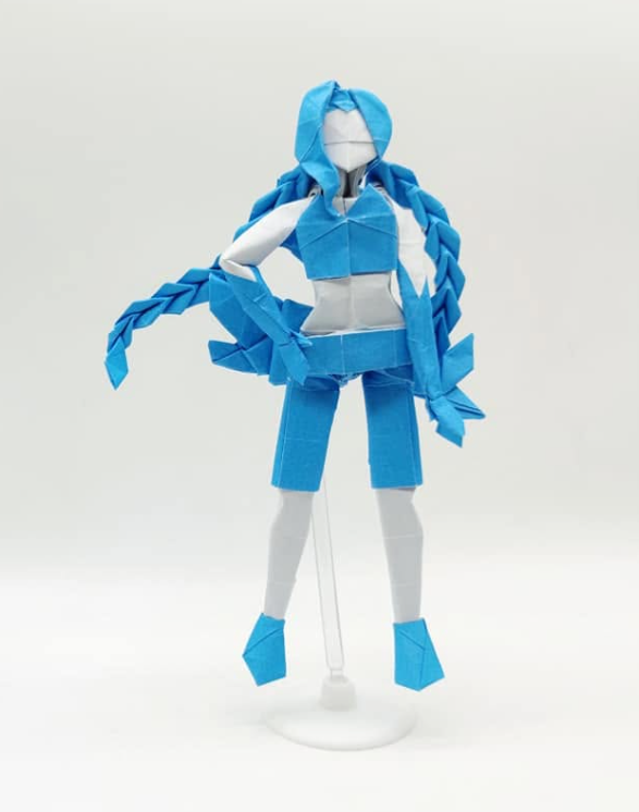 Origami Jinx — Arcane / League of Legends designed by Yanhui Lai, folded by Yanhui Lai, using Duo Extra Large paper (#19 Blue)