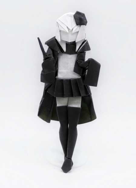 Origami Black & White Warrior Girl designed by Yanhui Lai, folded by Yanhui Lai, using Duo Extra Large paper (#01 Black)