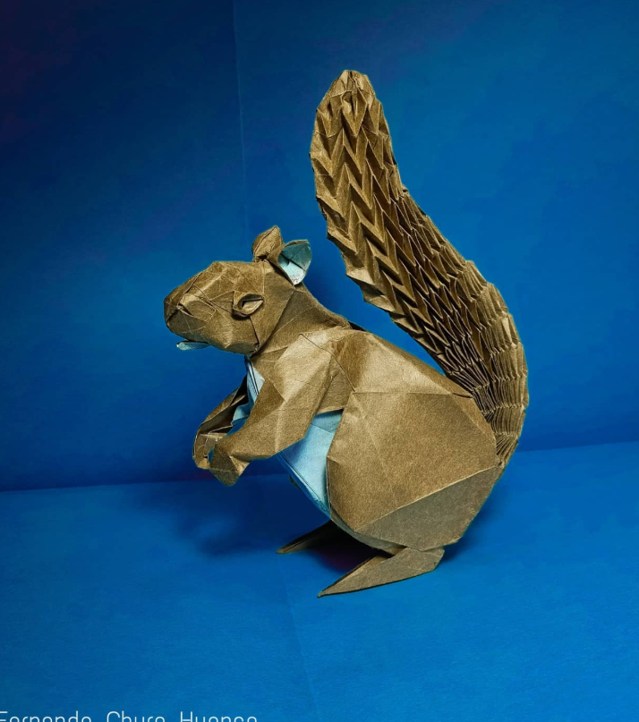 Origami Squirrel designed by CHURA HUANCA Fernando, folded by Chura Huanca Fernando, using Satogami paper (Brown)